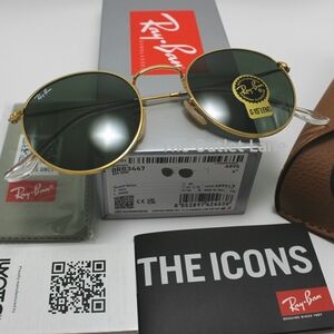Model Display RayBan Round Metal Green G15 RB3447 Gold Frame